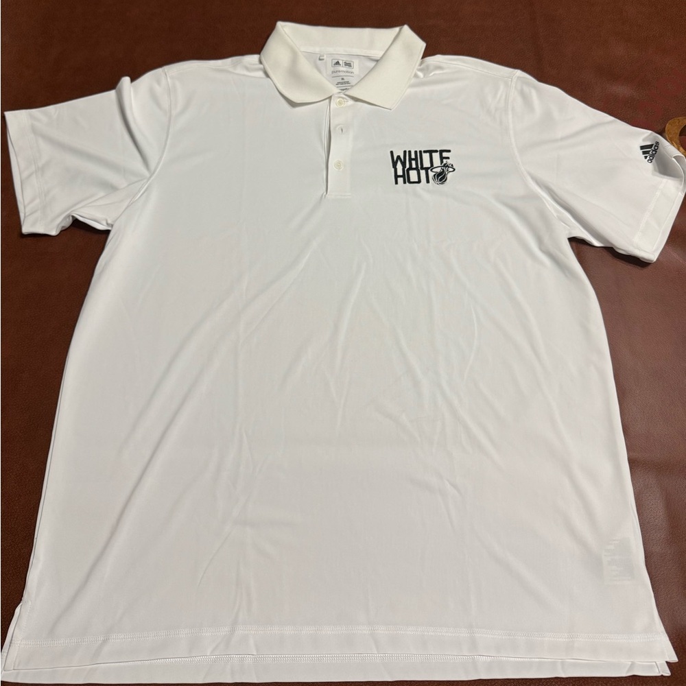 Vintage Adidas Pure-Motion White Hot Miami Heat Collar Shirt